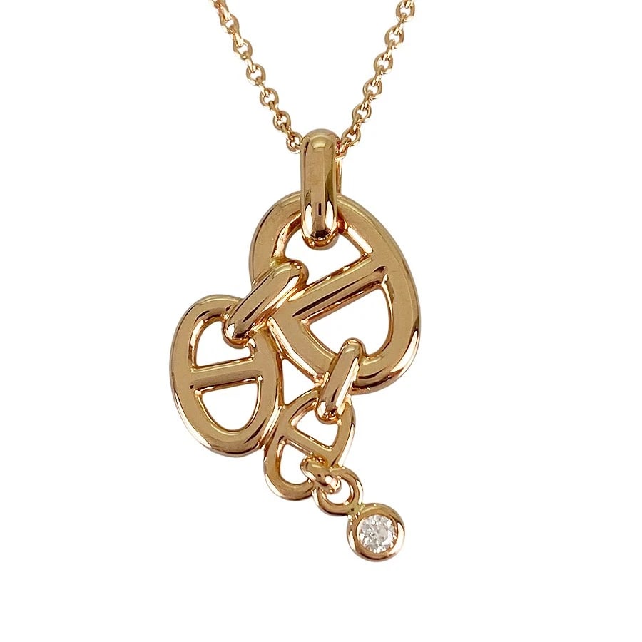 HERMES ENCHAINE MM ROSE GOLD DIAMOND NECKLACE: HERMES Enchaine MM Rose gold Diamond Necklace Brand: HERMES Type/Style: Necklace Material: 18K Rose Gold, Main Stone/Creation Natural Color: Rose Gold Size: Top size:21.7mm?14.6mm Necklace full length