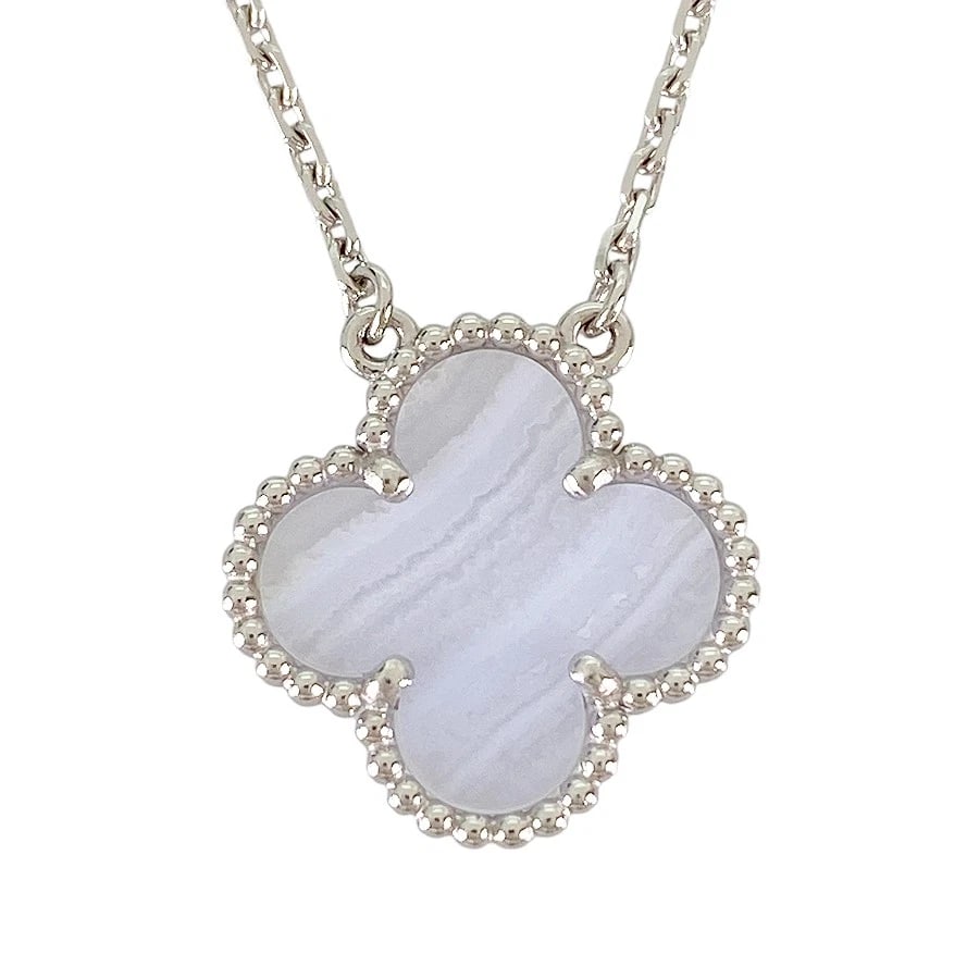 VAN CLEEF & ARPELS ALHAMBRA WHITE GOLD CHALCEDONY NECKLACE: Van Cleef & Arpels Alhambra White gold Chalcedony Necklace Brand: Van Cleef & Arpels Type/Style: Necklace Material: 18K White Gold, Color: Silver Size: Top size:14.8mm?14.9mm Necklace full