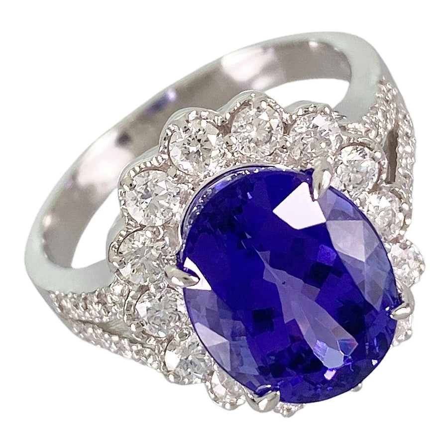 RING PLATINUM TANZANITE DIAMOND: Ring Platinum Tanzanite Diamond Brand: None Type/Style: Ring Material: Platinum 900, Color: Silver Size: 7.5-8 US Accessories: None Accessories Notice: When purchasing pre-owned goods, please refer