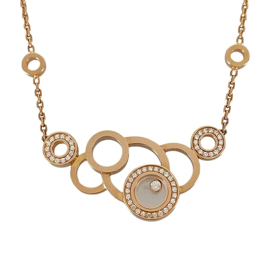 CHOPARD HAPPY DIAMOND ROSE GOLD DIAMOND NECKLACE: Chopard Happy Diamond Rose gold Diamond Necklace Brand: Chopard Type/Style: Necklace Material: 18K Rose Gold, Main Stone/Creation Natural Color: Rose Gold Size: Top size:22.0mm?33.4mm Necklace full