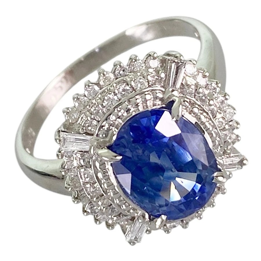 RING PLATINUM SAPPHIRE DIAMOND: Ring Platinum Sapphire Diamond Brand: None Type/Style: Ring Material: Platinum 900, Main Stone/Creation Secondary Stone diamond Color: Silver Size: 8-8.5 US Accessories: None Accessories N