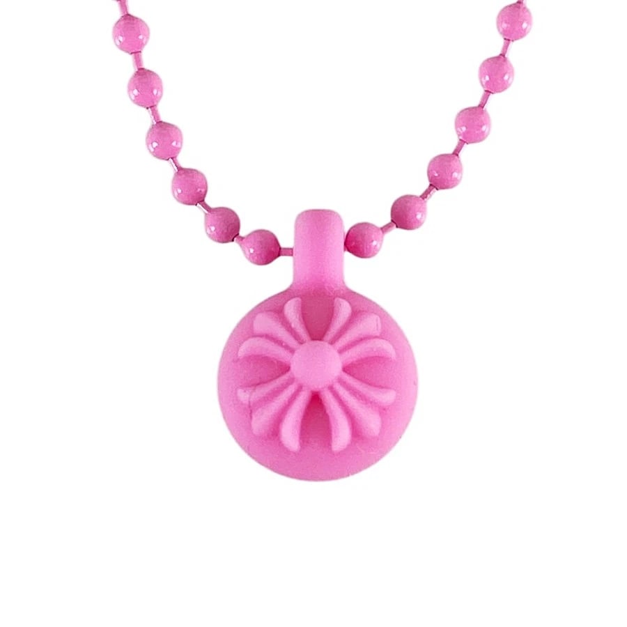 CHROME HEARTS BALL BALL CHAIN SILICON LONG NECKLACE: CHROME HEARTS Ball Ball Chain Silicon Long necklace Brand: CHROME HEARTS Type/Style: Long necklace Material: Silicon, Color: Pink Size: Top size:17.0mm?12.0mm Necklace full length:76.5cm Accessories: