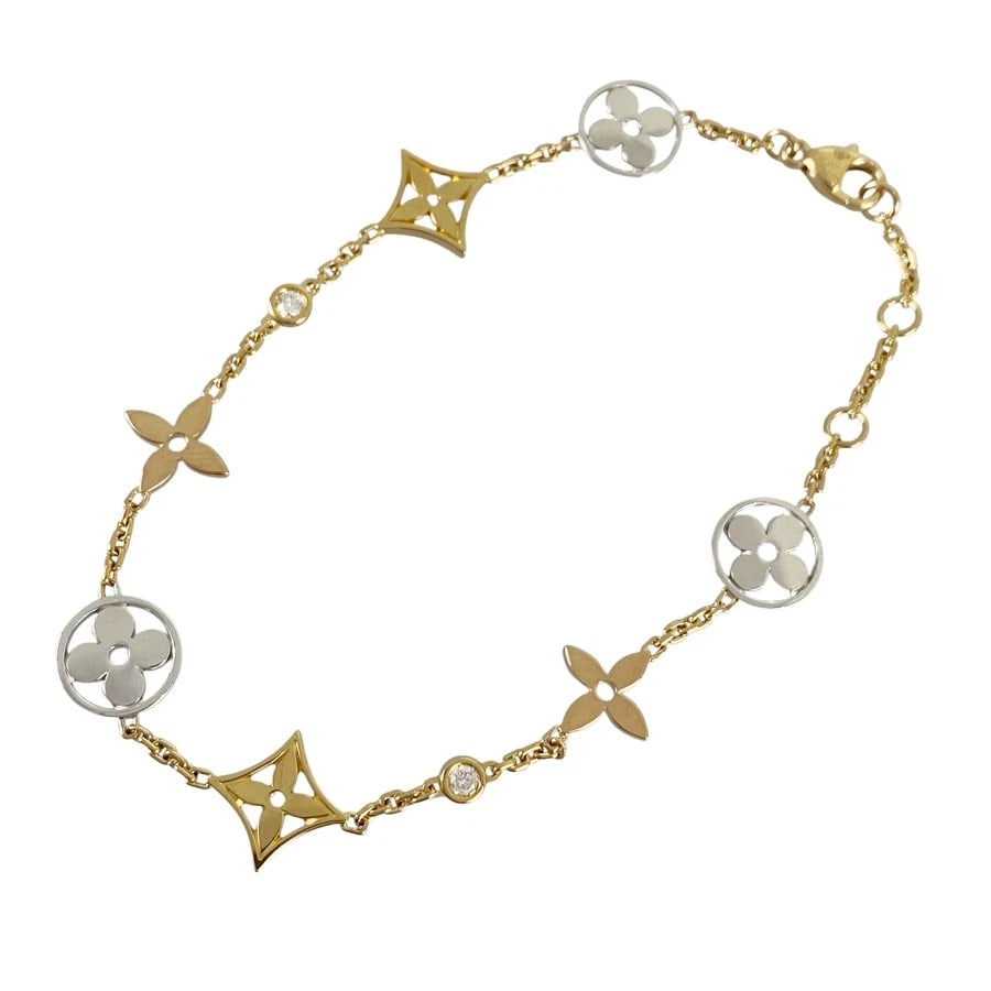 LOUIS VUITTON MONOGRAM YELLOW GOLD DIAMOND BRACELET: LOUIS VUITTON Monogram Yellow gold Diamond Bracelet Brand: LOUIS VUITTON Type/Style: Bracelet Material: 18K Yellow Gold 18K White Gold 18K Rose Gold, Main Stone/Creation Natural Color: Gold Size: Moti