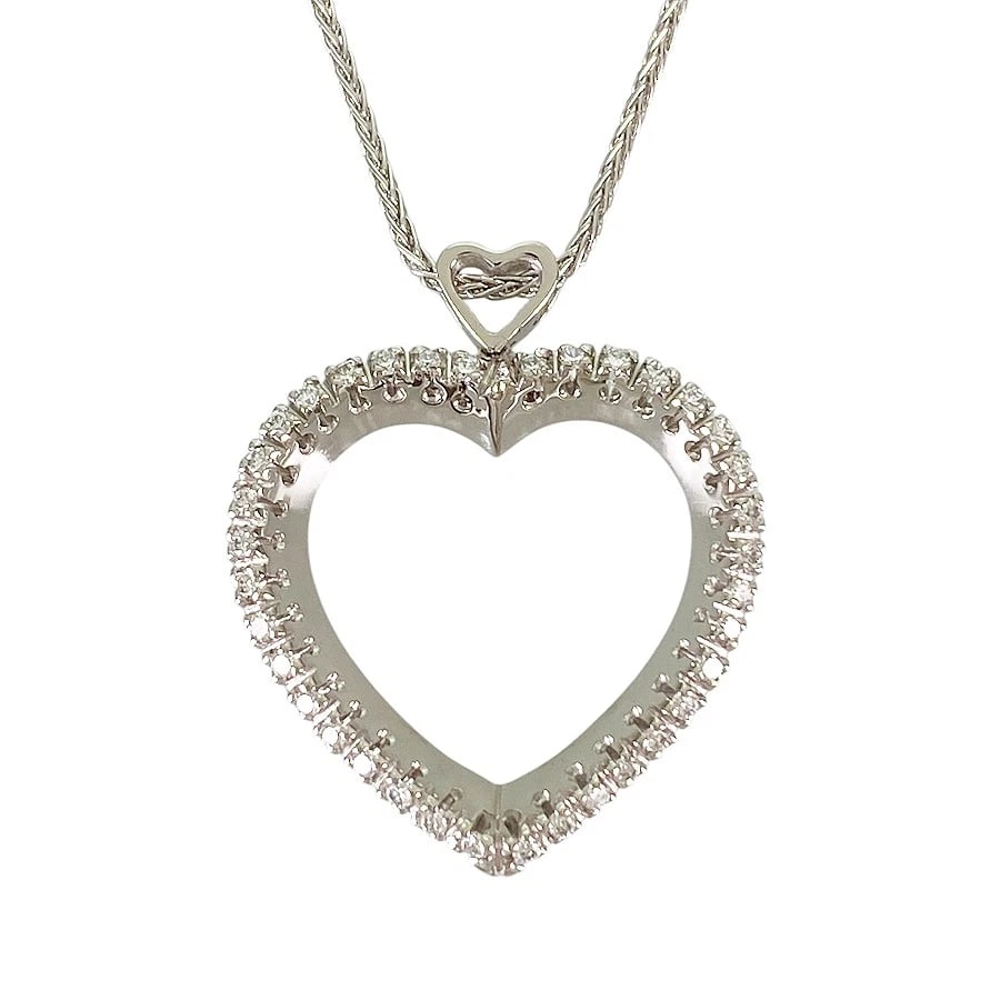 DAMIANI LOVER'S HEART PLATINUM DIAMOND NECKLACE: Damiani Lover's Heart Platinum Diamond Necklace Brand: Damiani Type/Style: Necklace Material: Platinum 950, Main Stone/Creation Natural Color: Silver Size: Top size:25.6mm?21.3mm Necklace full