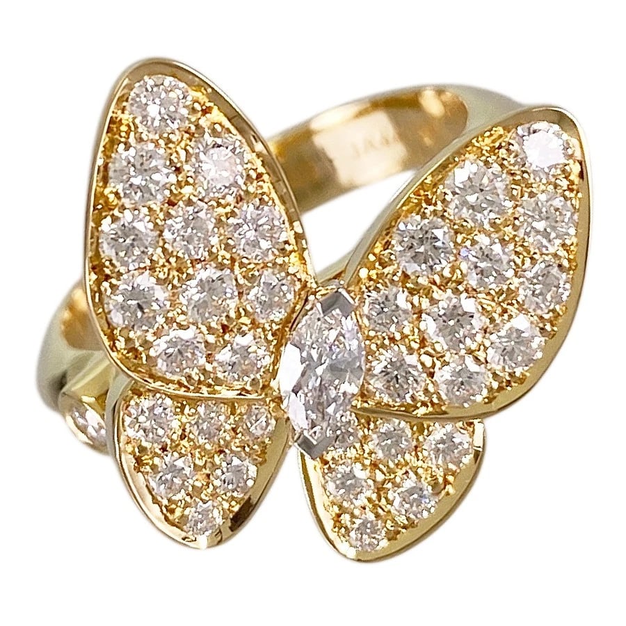 VAN CLEEF & ARPELS TWO BUTTERFLY YELLOW GOLD DIAMOND RING: Van Cleef & Arpels Two Butterfly Yellow gold Diamond Ring Brand: Van Cleef & Arpels Type/Style: Ring Material: 18K Yellow Gold 18K White Gold, Main Stone/Creation Natural Color: Gold Size: 5 US