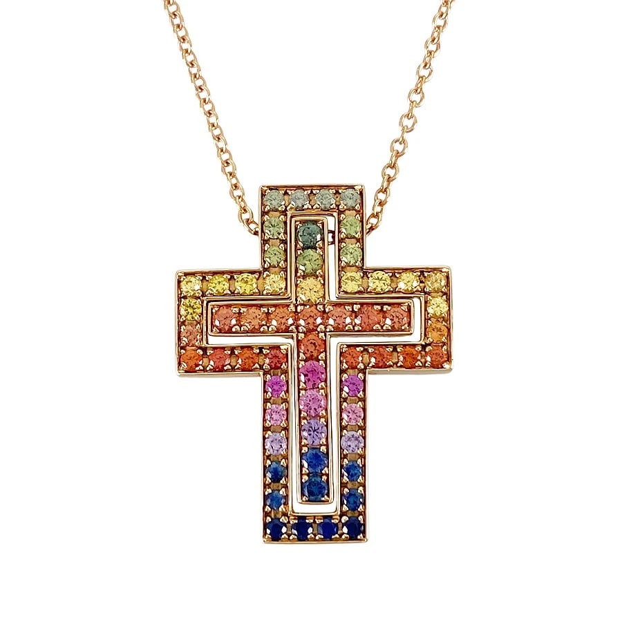 DAMIANI BELLE EPOQUE M RAINBOW ROSE GOLD SAPPHIRE NECKLACE: Damiani Belle Epoque M Rainbow Rose gold Sapphire Necklace Brand: Damiani Type/Style: Necklace Material: 18K Rose Gold, Color: Rose Gold Size: Top size:26.3mm?20.3mm Necklace full length:50cm