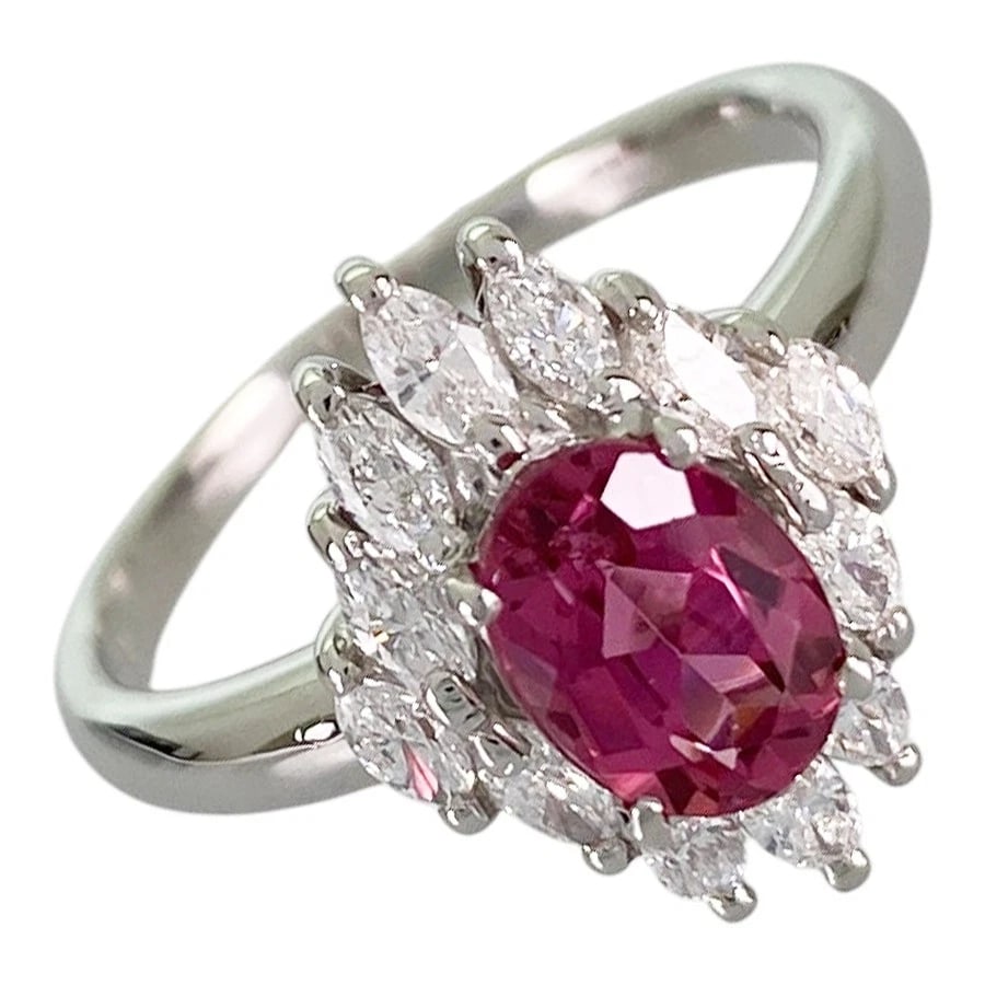 RING PLATINUM PINK TOURMALINE DIAMOND: Ring Platinum Pink Tourmaline Diamond Brand: None Type/Style: Ring Material: Platinum 900, Color: Silver Size: 6.5 US Accessories: None Accessories Notice: When purchasing pre-owned goods, please