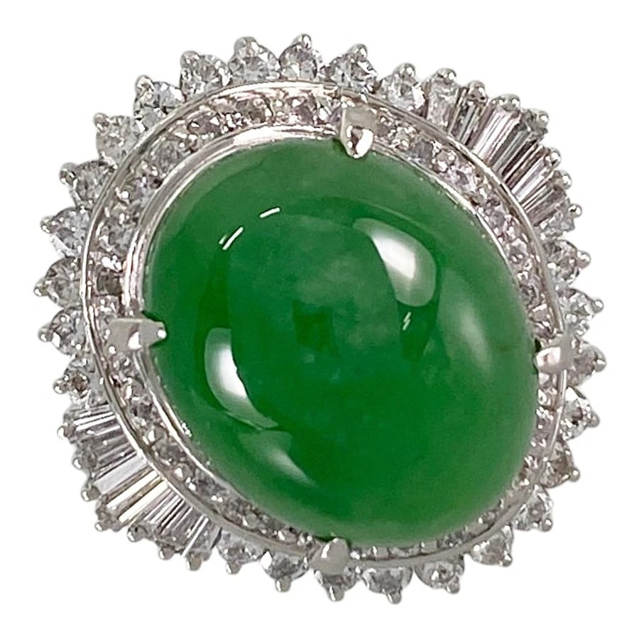 RING PLATINUM JADEITE DIAMOND: Ring Platinum Jadeite Diamond Brand: None Type/Style: Ring Material: Platinum 900, Color: Silver Size: 5.5 US Accessories: None Accessories Notice: When purchasing pre-owned goods, please refer to