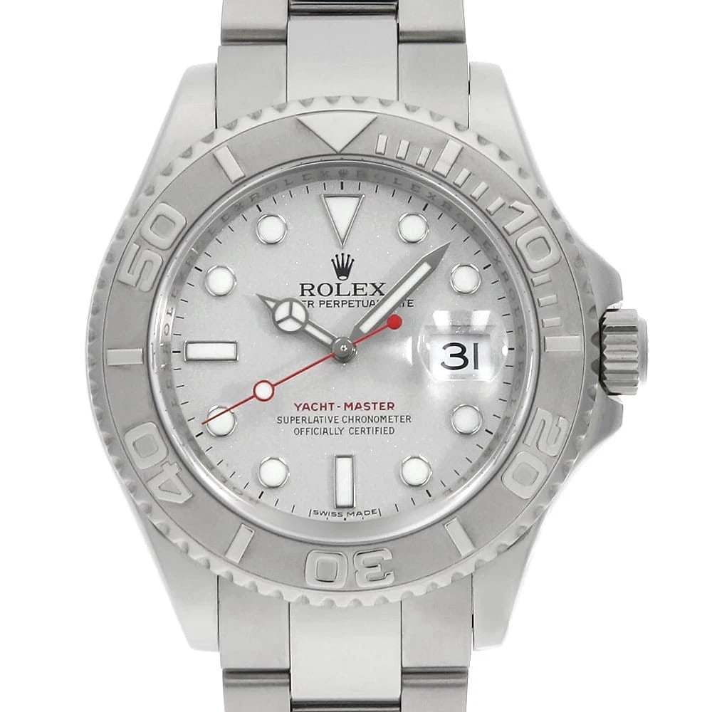 ROLEX YACHT MASTER SILVER WATCH: ROLEX Yacht master Silver Watch Brand: ROLEX Type/Style: Wrist watch Material: Band Material Stainless Steel, Case Material Stainless Steel/Platinum Color: Dial color Silver Size: Case:W40mm