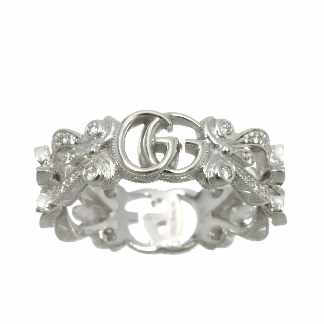 GUCCI FLORA DIAMOND RING: Gucci Flora Diamond Ring Brand: Gucci Type/Style: Ring Material: K18WG, Color: WG Size: US 4.5 Accessories: None Accessories Notice: When purchasing pre-owned goods, please refer to the ph