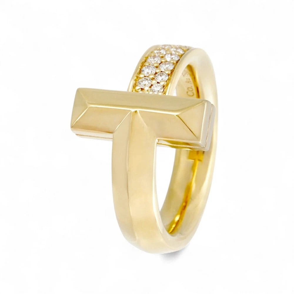 TIFFANY T ONE K18 YELLOW GOLD RING: Tiffany T One K18 Yellow Gold Ring Brand: Tiffany & Co. Type/Style: Ring Material: K18YG, Color: YG Size: US 5.5 Accessories: None Accessories Notice: When purchasing pre-owned goods, please refer to