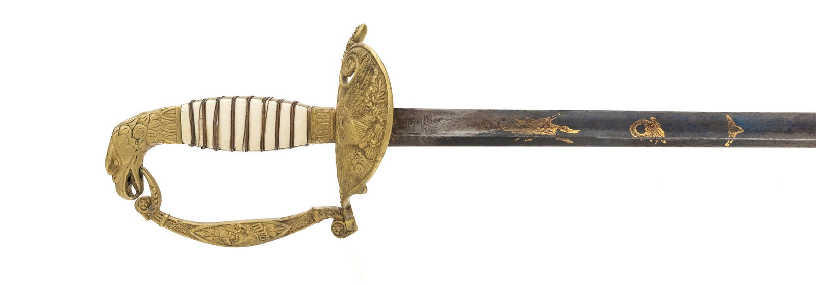 US EAGLE HEAD SWORD: US Eagle Head Sword Size: Overall length is 34.5" and blade is 29.5". Description: Made circa 1800s to 1820s.Overall length is 34.5" and blade is 29.5". Blade is very good, with original blue and etch