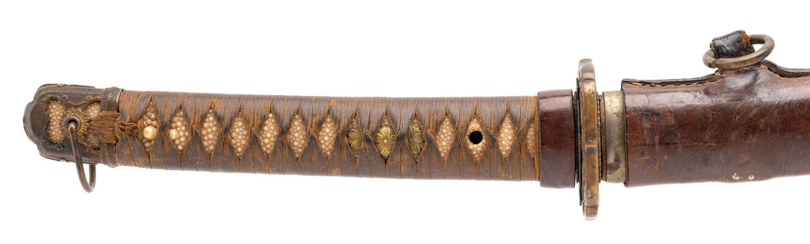 JAPANESE SHINTO KATANA: Japanese Shinto Katana Size: 25.375? blade with a Choji Hamon Description: 25.375? blade with a Choji Hamon. This is a Shinto period Katana in Army mounts. Blade is signed Yoshi Hide Accessories: