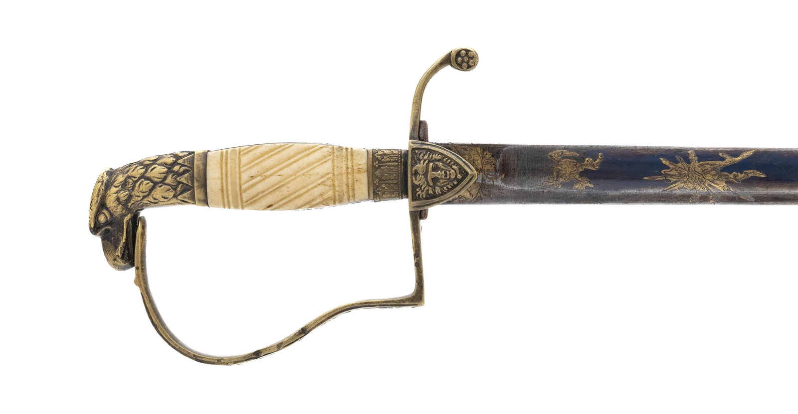 U.S EAGLE HEAD SWORD: U.S Eagle Head Sword Size: Overall length is 33?. Blade length is 28? Description: Circa 1800?S-1820?s. Overall length is 33?. Blade length is 28? with original bluing and oxidation. Ivory handle is i