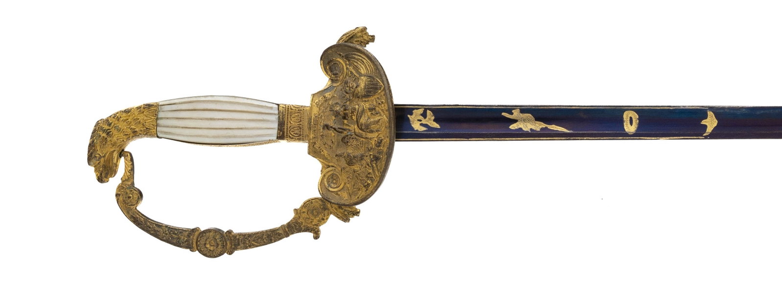 U.S EAGLE HEAD SWORD: U.S Eagle Head sword Size: Overall length is 38". Blade length is 30" Description: Circa 1800-1820. Overall length is 38". Blade length is 30". handle has Peral grip and engravings. Blade has original