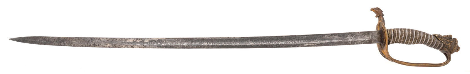 PRESENTATION GRADE MODEL 1850 STAFF & FIELD PRESENTED TO KENTUCKY CAPTAIN: Presentation Grade Model 1850 Staff & Field Presented to Kentucky Captain Size: 32?n blade Description: Made in 1862. 32?n blade with acid etching and Damascus patterns. This is a very fine fine