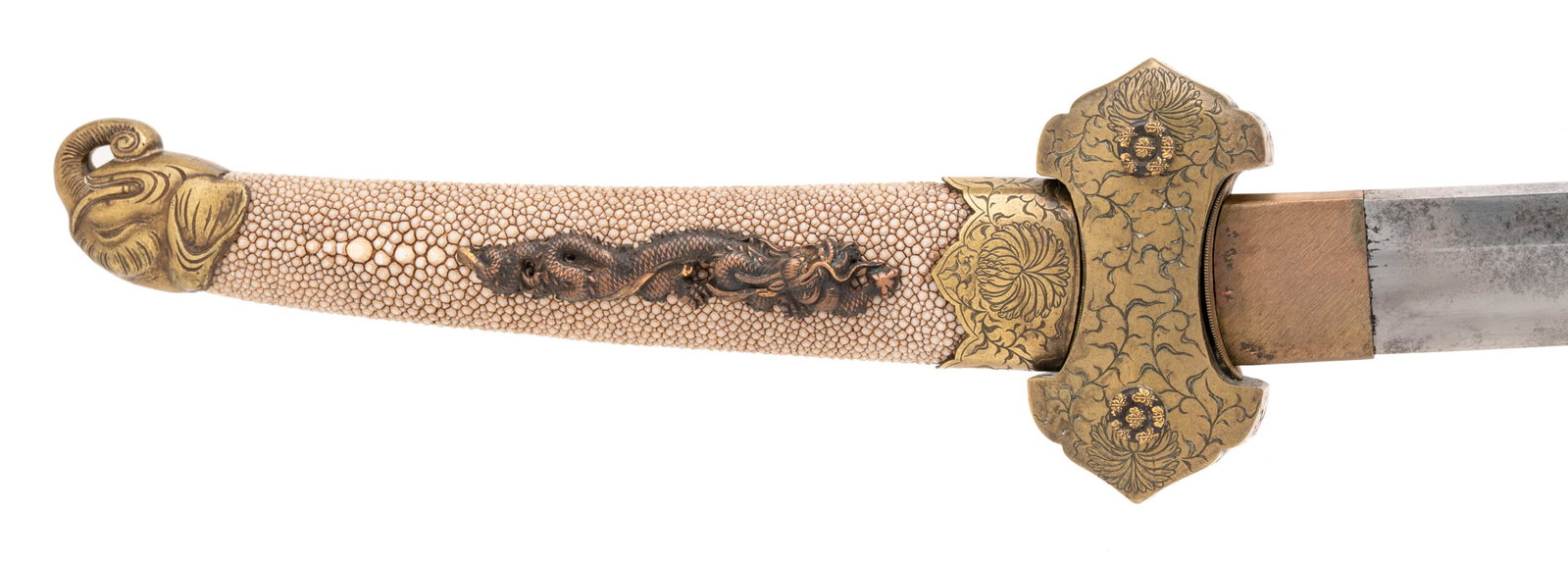 JAPANESE KATANA SIGNED HISASADA OF KAWAI IN N?SH?: Japanese Katana Signed Hisasada of Kawai in N?sh? Size: The blade measures 27.75 inches in length with exceptional proportions: a wide motohaba of 34.61mm and a stout motokasane of 8.37mm, giving the