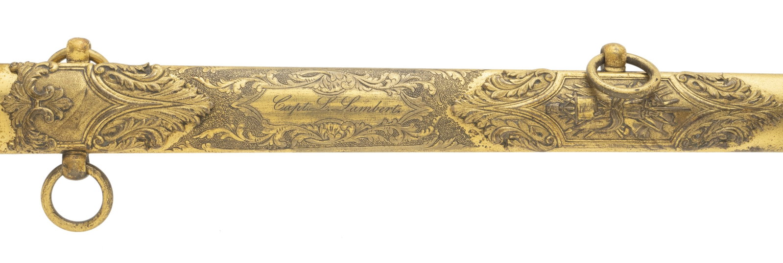 BEAUTIFUL AMES MILITIA OFFICER PRESENTATION SWORD TO CAPTAIN L LAMBERT: Beautiful Ames Militia Officer Presentation Sword to Captain L Lambert Size: Blade is 31 inches and the sword is 38? overall length. Description: Made in 1856. Beautiful Ames Presentation sword to