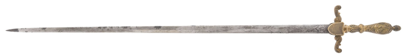 U.S. MODEL 1840 MEDICAL STAFF SWORD: U.S. Model 1840 Medical Staff Sword Size: Blade is 29 3/4" Description: Civil War era Medical Staff sword issued to Surgeons and Assistant Surgeons, Blade is 29 3/4" in length with the etching dull an