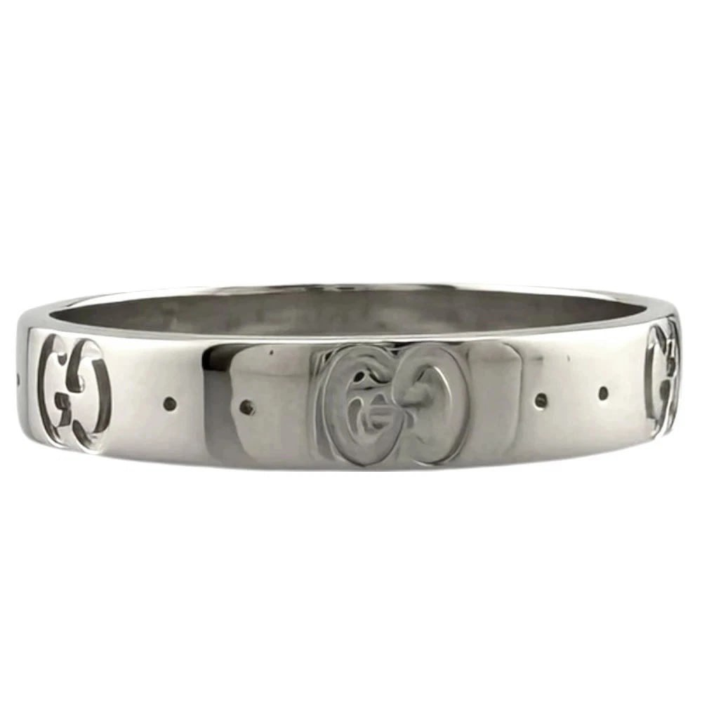 GUCCI ICON RING WHITE GOLD SILVER: Gucci Icon Ring White Gold Silver Brand: Gucci Type/Style: Ring Material: K18WG, Color: WG Size: US 8.5 Accessories: None Accessories Notice: When purchasing pre-owned goods, please refer