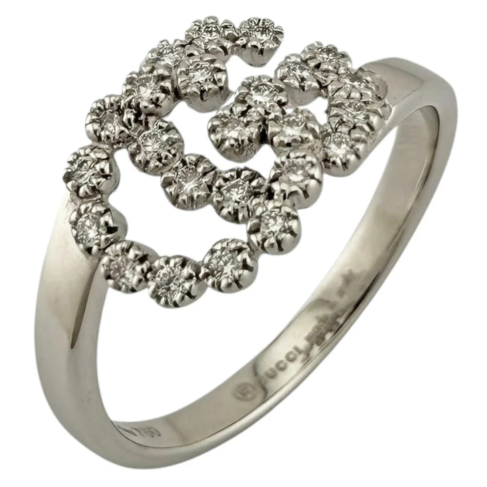 GUCCI RUNNING DOUBLE G RING K18WG DIAMOND SILVER: Gucci Running Double G Ring K18WG Diamond Silver Brand: Gucci Type/Style: Ring Material: K18WG, Color: WG Size: US 4.5 Accessories: None Accessories Notice: When purchasing pre-owned goods, please