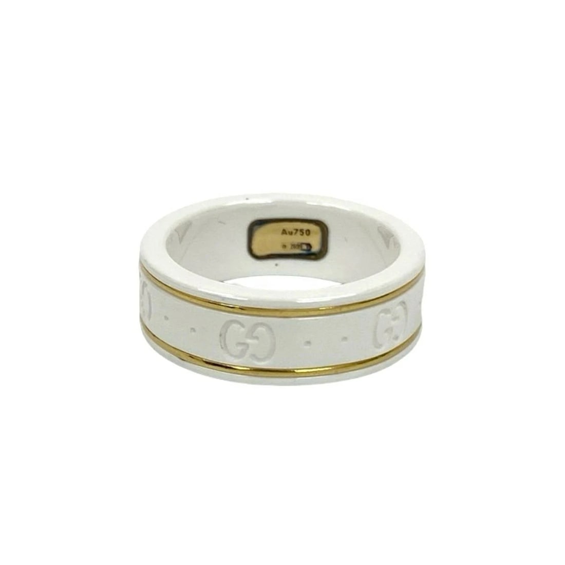 GUCCI ICON RING GG LOGO FASHION JEWELRY: Gucci Icon Ring GG Logo Fashion Jewelry Brand: Gucci Type/Style: Ring Material: Ceramic, Color: White x Gold Size: US 6.25 Accessories: None Accessories Notice: When purchasing pre-owned goods,