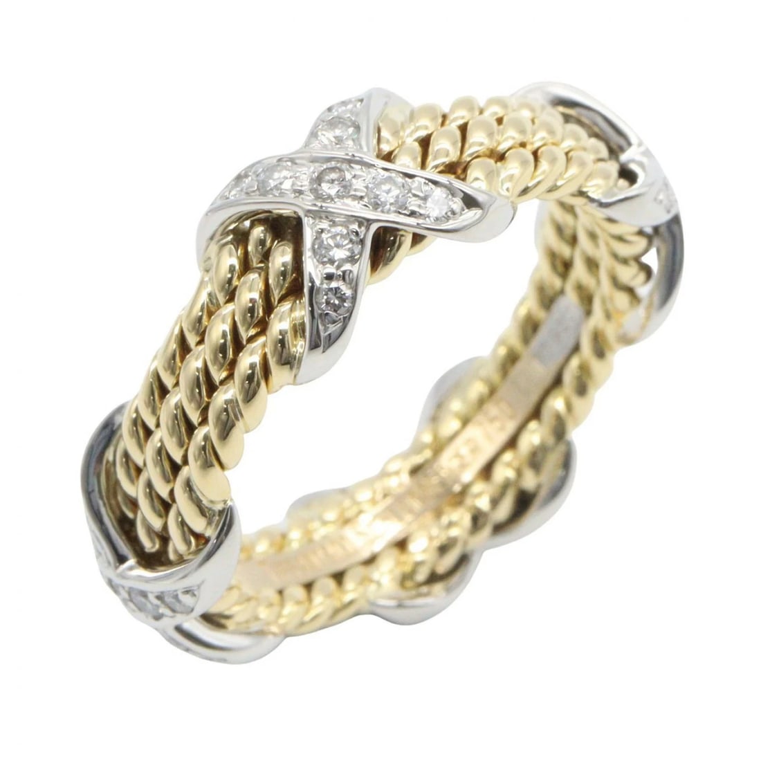 TIFFANY 3 ROW DIAMOND RING SILVER K18 GOLD: Tiffany 3 Row Diamond Ring Silver K18 Gold Brand: Tiffany & Co. Type/Style: Ring Material: SV925 K18YG, Color: Silver YG Size: US 6 Accessories: None Accessories Notice: When purchasing pr