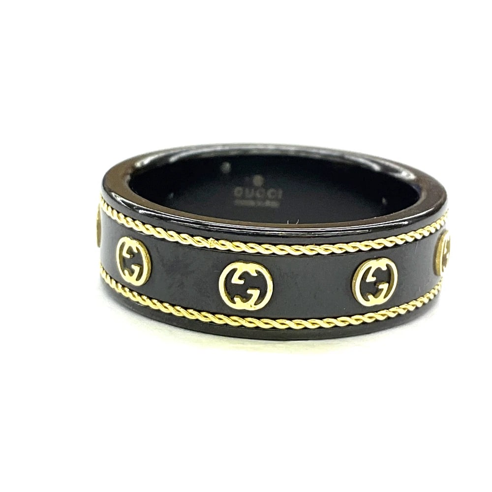 GUCCI 750 INTERLOCKING G RING YELLOW GOLD: Gucci 750 Interlocking G Ring Yellow Gold Brand: Gucci Type/Style: Ring Material: K18YG Titanium, Color: None Size: US 9 Accessories: None Accessories Notice: When purchasing pre-owned goo