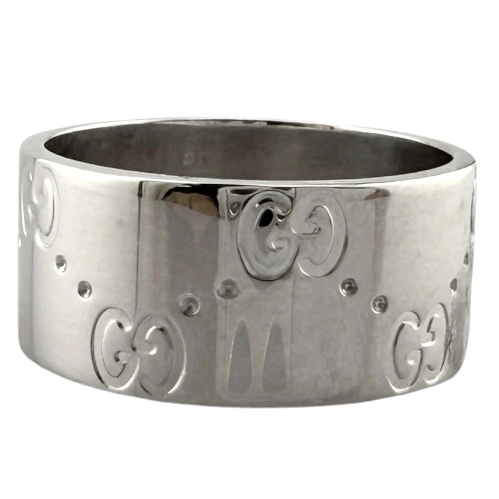 GUCCI ICON WIDE RING 18K WHITE GOLD: Gucci Icon Wide Ring 18K White Gold Brand: Gucci Type/Style: Ring Material: K18WG, Color: WG Size: US 7 Accessories: None Accessories Notice: When purchasing pre-owned goods, please refer to the