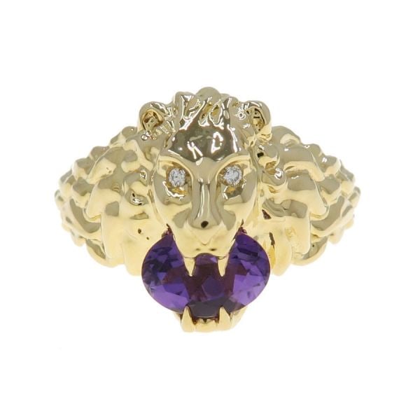 GUCCI LION HEAD RING AMETHYST: Gucci Lion Head Ring Amethyst Brand: Gucci Type/Style: Ring Material: K18YG, Main Stone/Creation Amethyst Color: YG Size: US 5 Accessories: None Accessories Notice: When purchasing pre-owned goods,