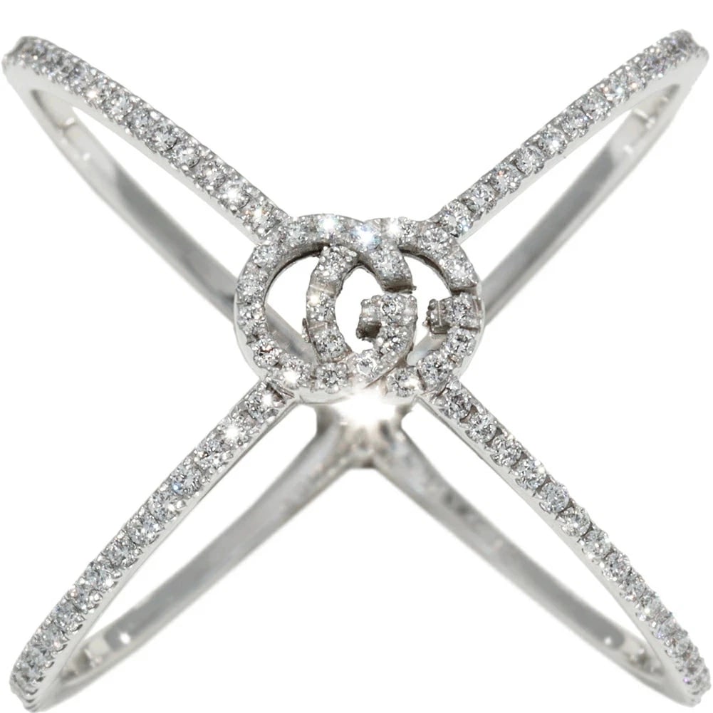 GUCCI RING K18WG DIAMOND GG RUNNING: Gucci Ring K18WG Diamond GG Running Brand: Gucci Type/Style: Ring Material: K18WG, Color: WG Size: US 6.75 Accessories: None Accessories Notice: When purchasing pre-owned goods, please refer to the
