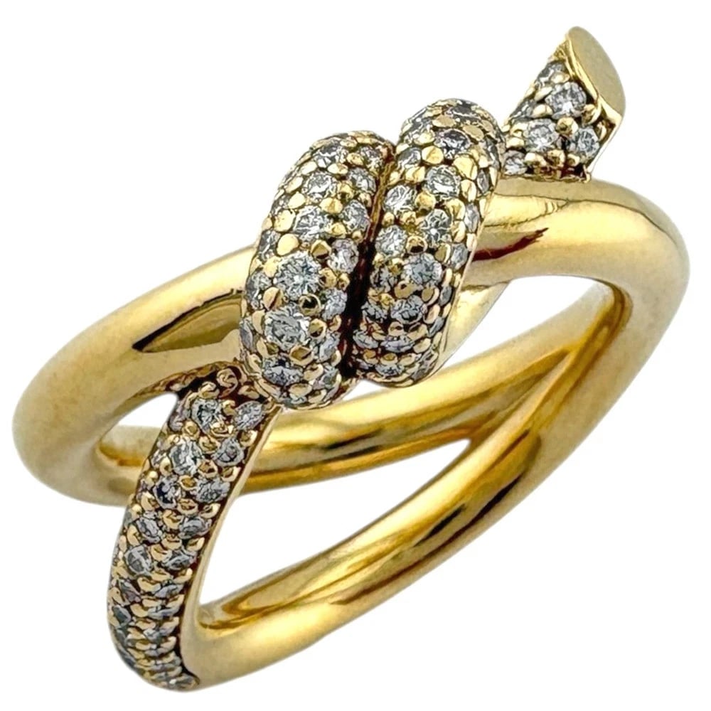 TIFFANY KNOT DOUBLE ROW RING 18K GOLD DIAMOND: Tiffany Knot Double Row Ring 18K Gold Diamond Brand: Tiffany & Co. Type/Style: Ring Material: 18K Yellow Gold, Main Stone/Creation Natural Color: Yellow Gold Size: US 3.25 Accessories: None