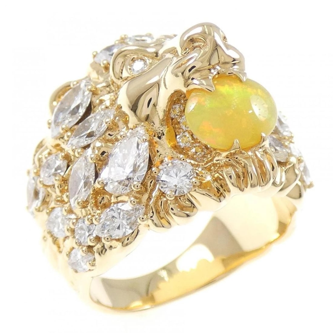 GUCCI OPAL DIAMOND RING: Gucci Opal Diamond Ring Brand: Gucci Type/Style: Ring Material: 750 Yellow Gold, Main Stone/Creation Opal Color: Yellow Gold Size: US 9.5 Accessories: None Accessories Notice: When purchasing