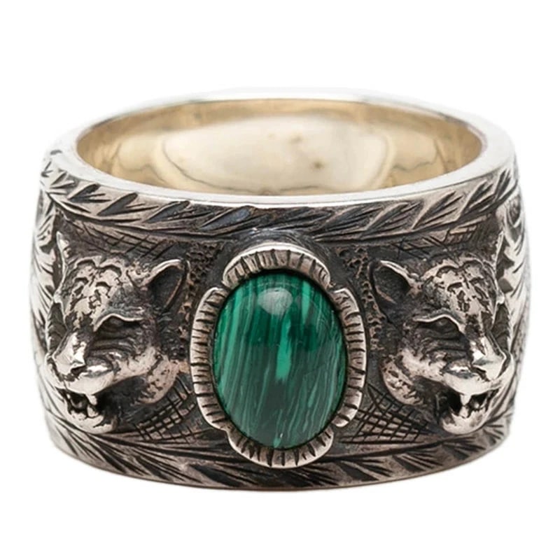GUCCI TIGER HEAD GARDEN RING SILVER SV925: Gucci Tiger Head Garden Ring Silver SV925 Brand: Gucci Type/Style: Ring Material: SV925, Main Stone/Creation Makarta Color: Silver Size: US10 Accessories: None Accessories Notice: When purchasing