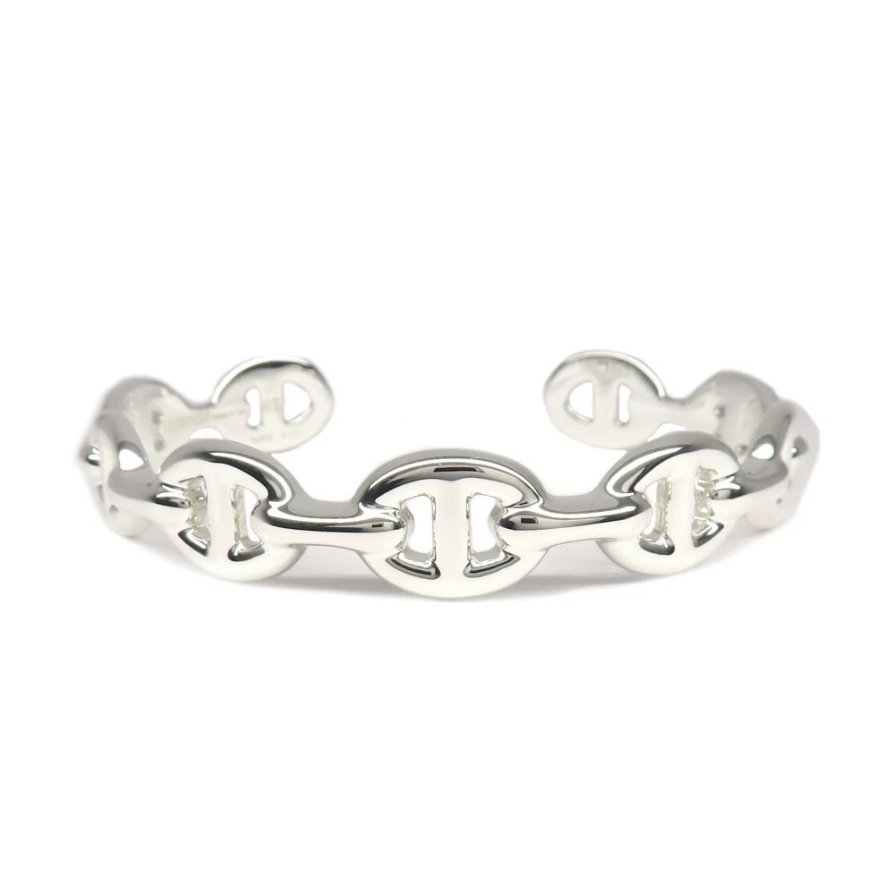 HERMES CHENE DUNKLE ANCHENE BANGLE AG925: Hermes Chene Dunkle Anchene Bangle Ag925 Brand: Hermes Type/Style: Bracelet Material: Silver, Color: Silver Size: Size : Inner diameter approximately 6.1 inches, opening approximately 0.87 inches