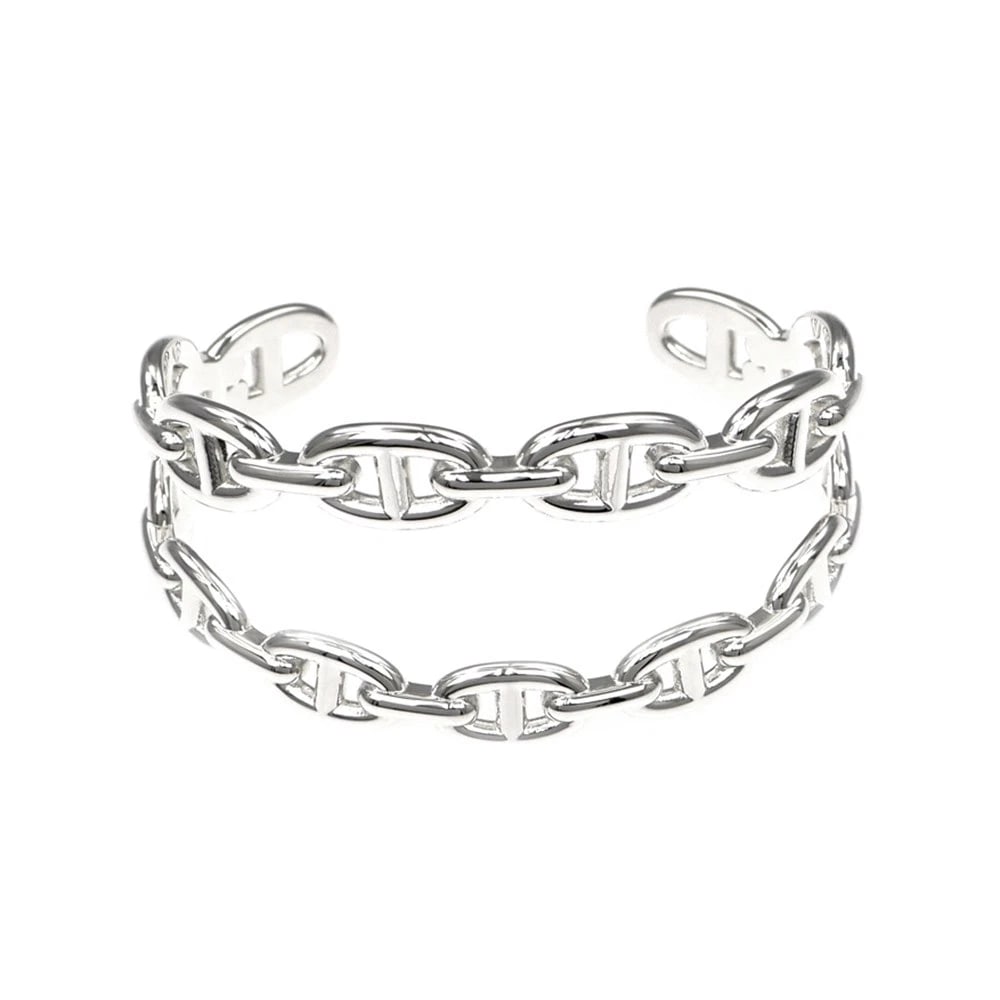 HERMES CHENE DUNKLE ENCHENE SILVER BRACELET AG925: Hermes Chene Dunkle Enchene Silver Bracelet AG925 Brand: Hermes Type/Style: Bracelet Material: Silver (Ag925), Color: Silver Size: Inner diameter approximately 6.3 inches Accessories: None