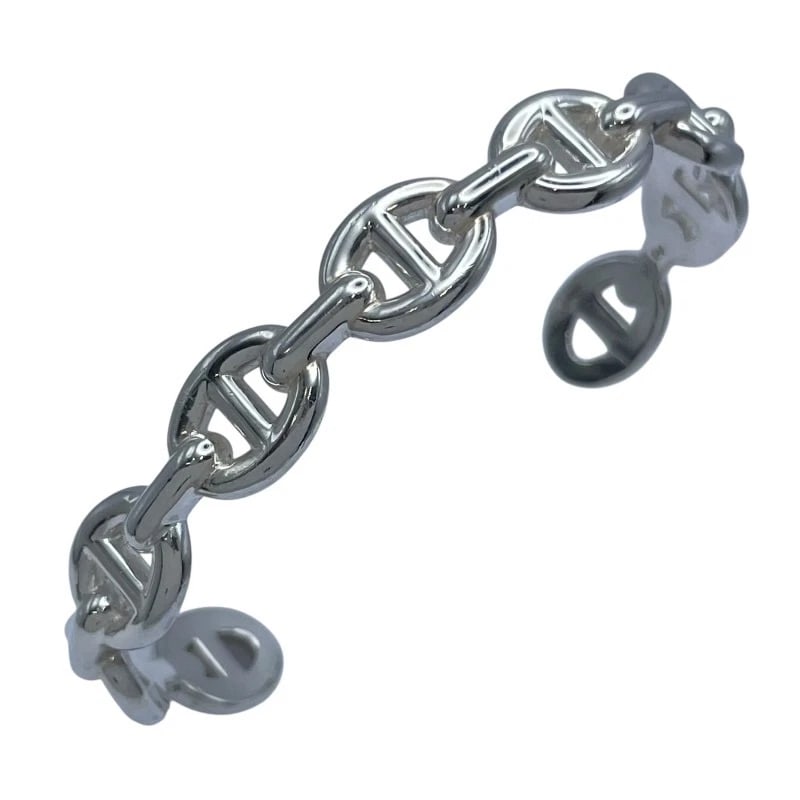 HERMES ENCHENE BANGLE SILVER AG925: Hermes Enchene Bangle Silver Ag925 Brand: Hermes Type/Style: Bracelet Material: Sterling Silver, Color: Silver Size: Wrist circumference approximately 6.7 inches Accessories: None Accessories Notice: