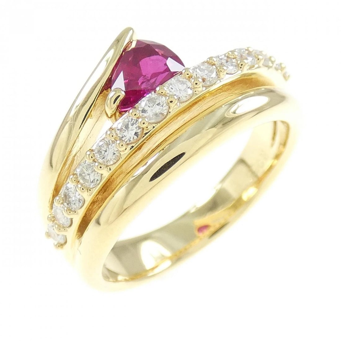 K18YG RUBY RING: K18YG Ruby Ring Brand: Unbranded Type/Style: Ruby Ring Material: K18YG, Main Stone/Creation RubySecondary Stone Diamond Color: Yellow gold Size: US 5 3/4 Accessories: None Accessories Notice: When
