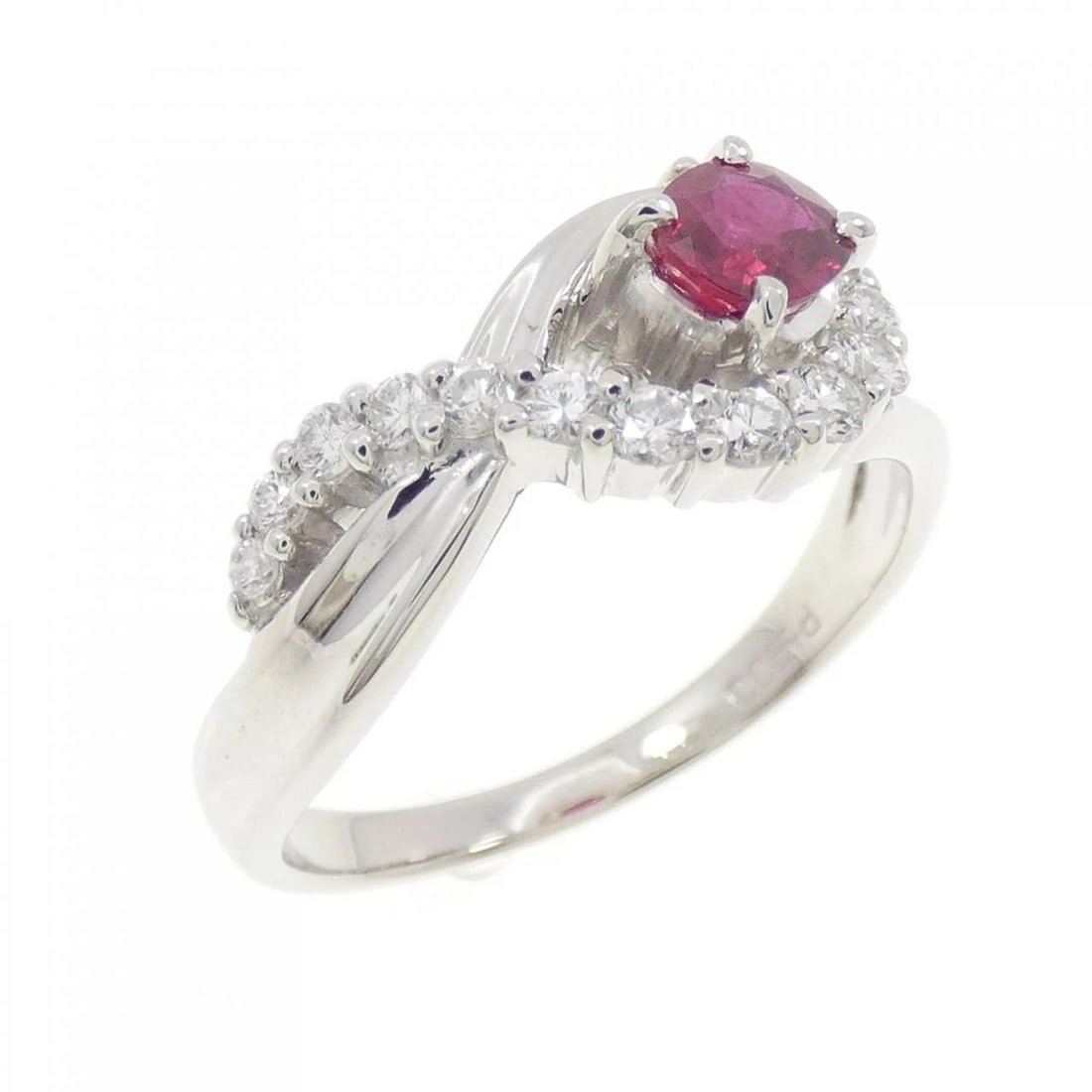 PT900 RUBY RING: PT900 Ruby Ring Brand: Unbranded Type/Style: Ruby Ring Material: Platinum900, Main Stone/Creation RubySecondary Stone Diamond Color: Platinum Size: US 6 3/4 Accessories: None Accessories Notice: When