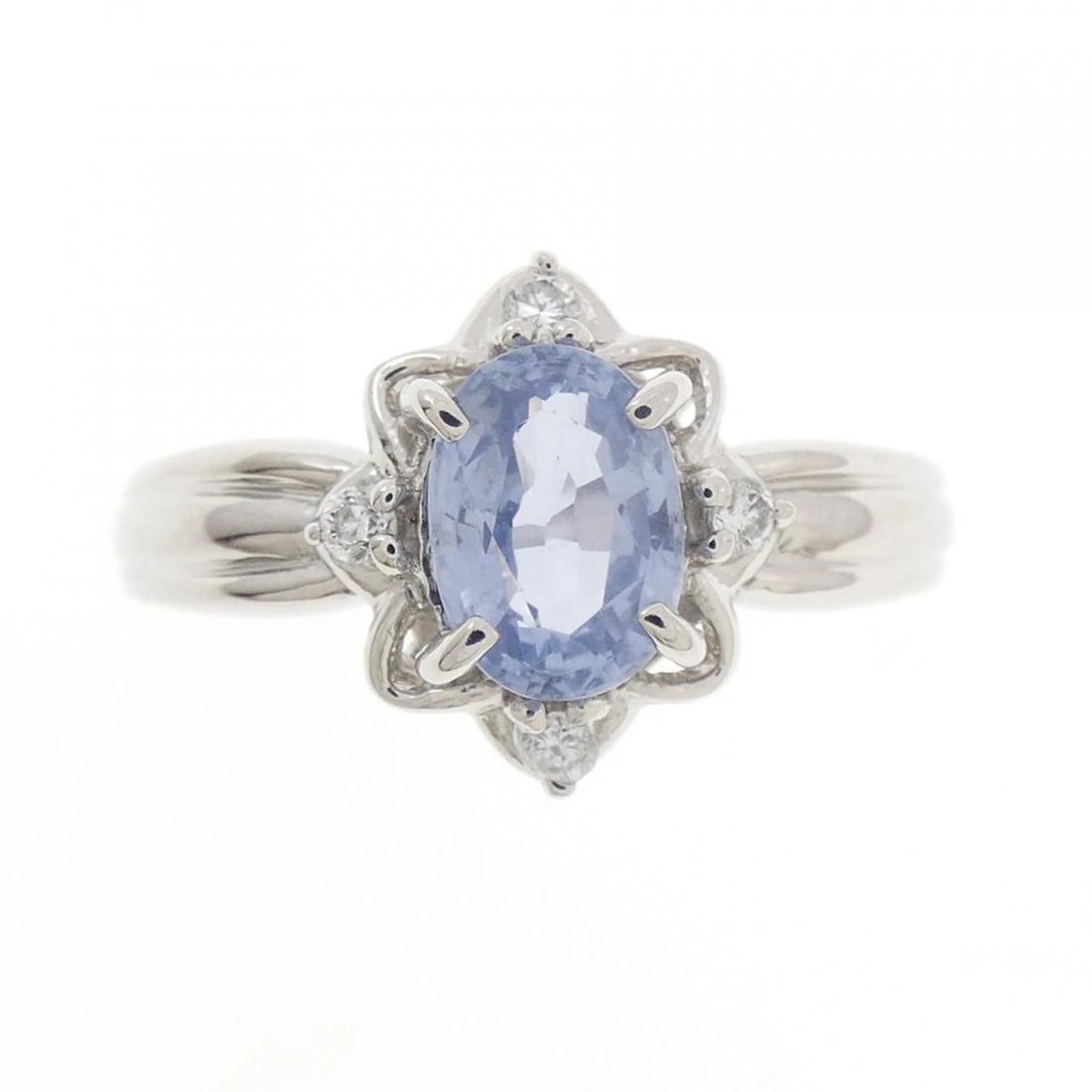 PT850 SAPPHIRE RING: PT850 Sapphire Ring Brand: Unbranded Type/Style: Sapphire Ring Material: PT850, Main Stone/Creation Sapphire Secondary Stone Diamond Color: Silver Size: US 6 1/4 Accessories: None Accessories Notice: