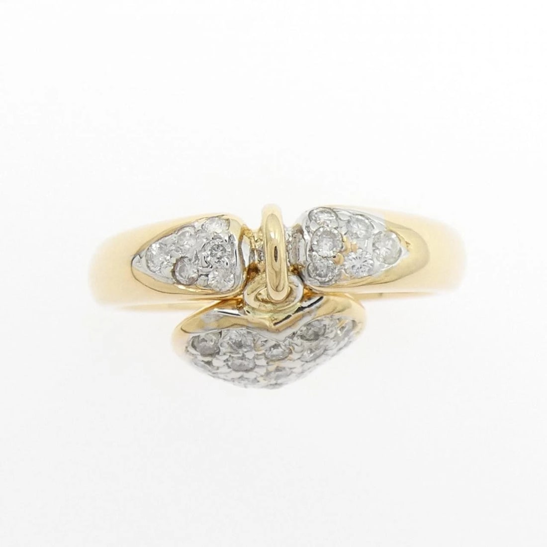 K18YG/K18WG HEART PAVE DIAMOND RING: K18YG/K18WG Heart Pave Diamond Ring Brand: Unbranded Type/Style: Diamond Ring Material: 18K Yellow Gold/18K White Gold, Color: YG,WG Size: US 6 1/4 Accessories: None Accessories Notice: When