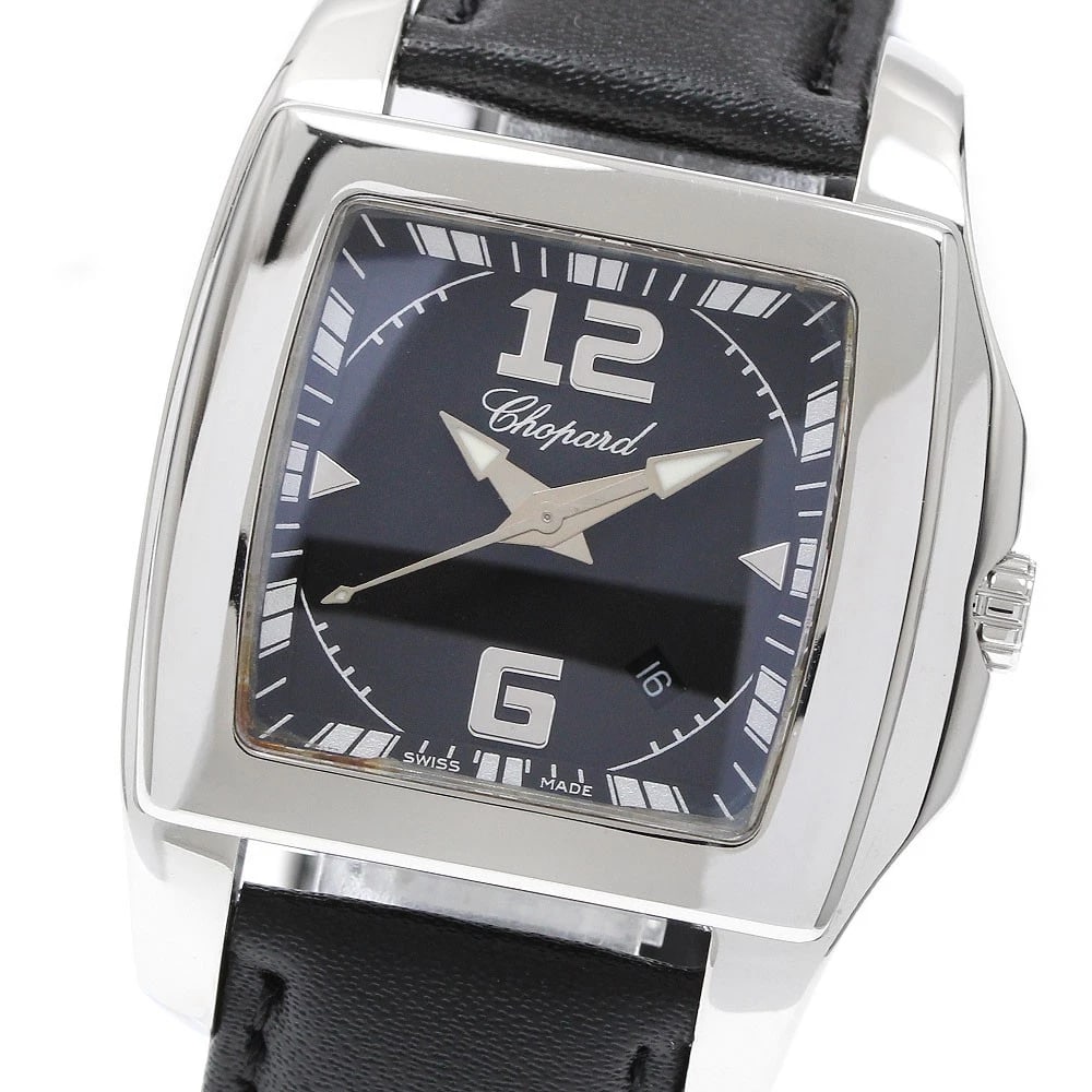 CHOPARD TWO O TEN QUARTZ WATCH: Chopard Two O Ten Quartz Watch Brand: Chopard Type/Style: Wristwatch Material: Band Material leather, Case Material Stainless Steel Color: Band Color black, Case Color Silver, Dial Color black Size: C