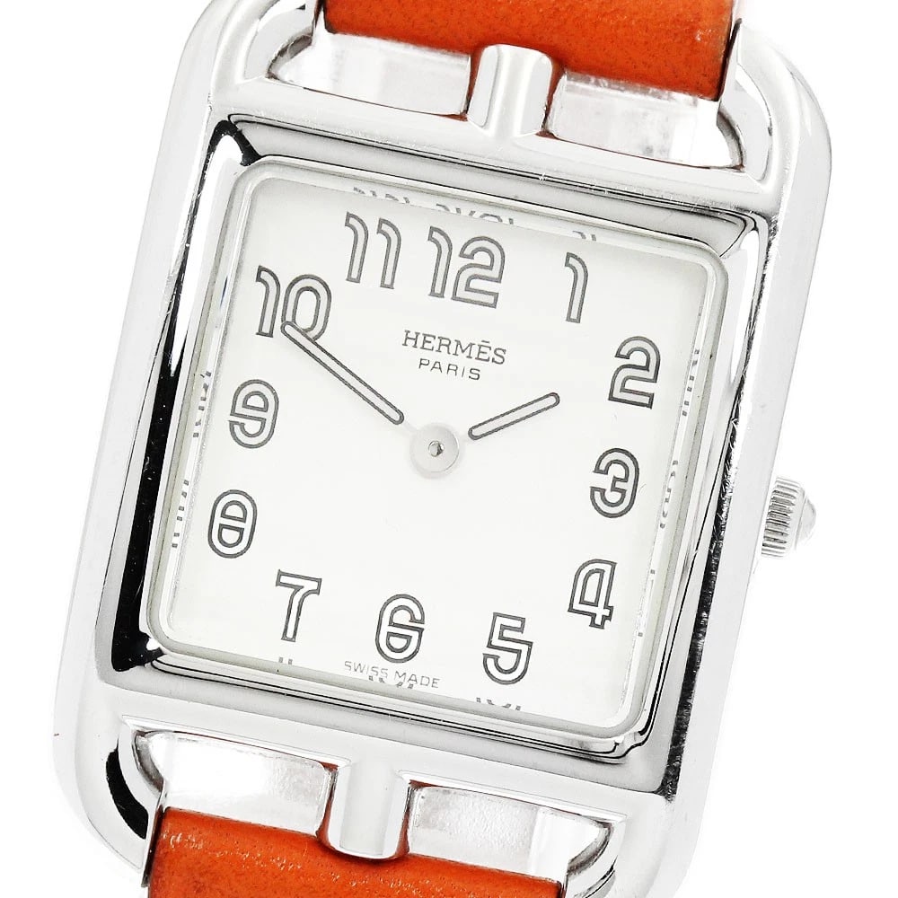 HERMES CAPE COD SILVER DIAL QUARTZ WATCH: HERMES Cape Cod Silver Dial Quartz Watch Brand: HERMES Type/Style: Wristwatch Material: Band Material leather, Case Material Stainless Steel Color: Band Color Orange, Case Color Silver, Dial Color Sil