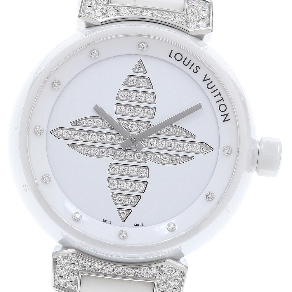 LOUIS VUITTON TAMBOUR FOREVER LUG DIAMOND QUARTZ WATCH: LOUIS VUITTON Tambour Forever Lug Diamond Quartz Watch Brand: LOUIS VUITTON Type/Style: Wristwatch Material: Band Material rubber, Case Material Stainless Steel / ceramic Color: Band Color white, Case