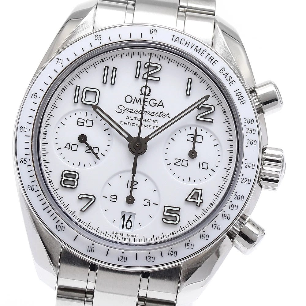 OMEGA SPEEDMASTER CHRONOGRAPH WHITE DIAL AT WATCH: OMEGA Speedmaster Chronograph White Dial AT Brand: OMEGA Type/Style: Wristwatch Material: Band Material Stainless Steel, Case Material Stainless Steel Color: Band Color Silver, Case Color Silver, Dial