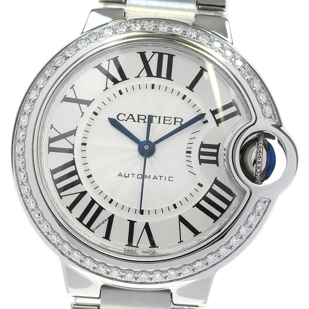 CARTIER BALLON BLEU MM DIAMOND BEZEL SILVER DIAL WATCH (1 of 5)