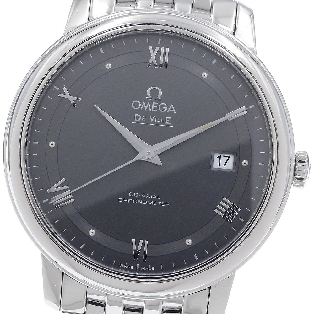 OMEGA DE VILLE PRESTIGE COAXIAL WATCH: OMEGA De Ville Prestige Coaxial Brand: OMEGA Type/Style: Wristwatch Material: Band Material Stainless Steel, Case Material Stainless Steel Color: Band Color Silver, Case Color Silver, Dial Color gray 