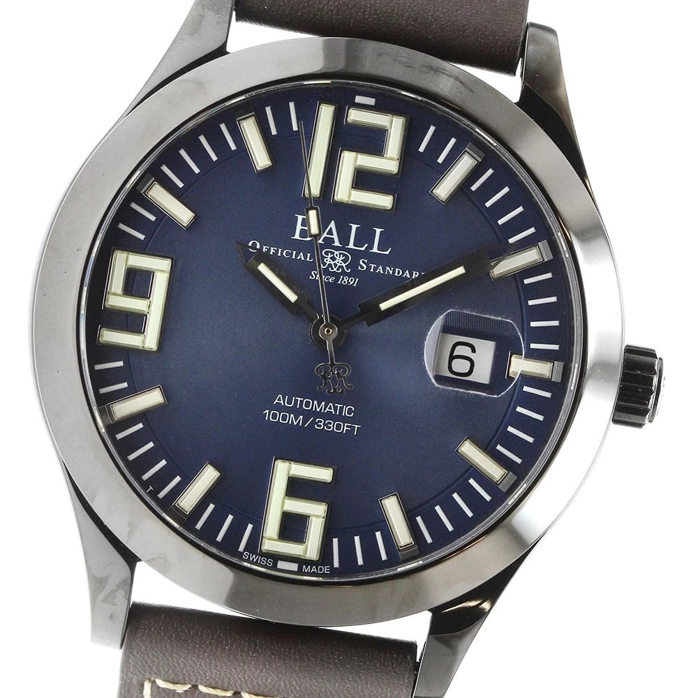 BALLWATCH ENGINEER DREAMER TIC NAVY DIAL WATCH: BALLWATCH Engineer Dreamer TiC Navy Dial Brand: BALLWATCH Type/Style: Wristwatch Material: Band Material leather, Case Material Stainless Steel Color: Band Color Brown, Case Color Black / Silver, Dial