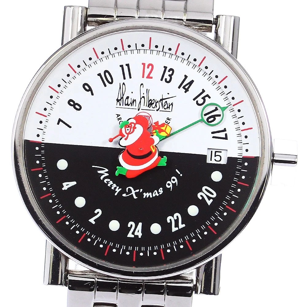 ALAIN SILBERSTEIN HOURS SANTA CLAUS WHITE BLACK DIAL WATCH: Alain Silberstein Hours Santa Claus White Black Dial Brand: Alain Silberstein Type/Style: Wristwatch Material: Band Material Stainless Steel, Case Material Stainless Steel Color: Band Color Silver, Ca