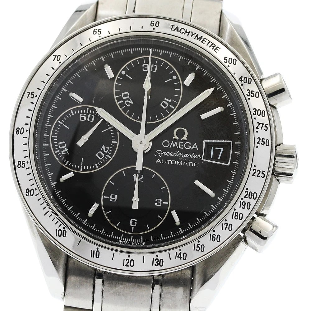 OMEGA SPEEDMASTER CHRONOGRAPH WATCH: OMEGA Speedmaster Chronograph Watch Brand: OMEGA Type/Style: Wristwatch Material: Band Material Stainless Steel, Case Material Stainless Steel Color: Band Color Silver, Case Color Silver, Dial Color b